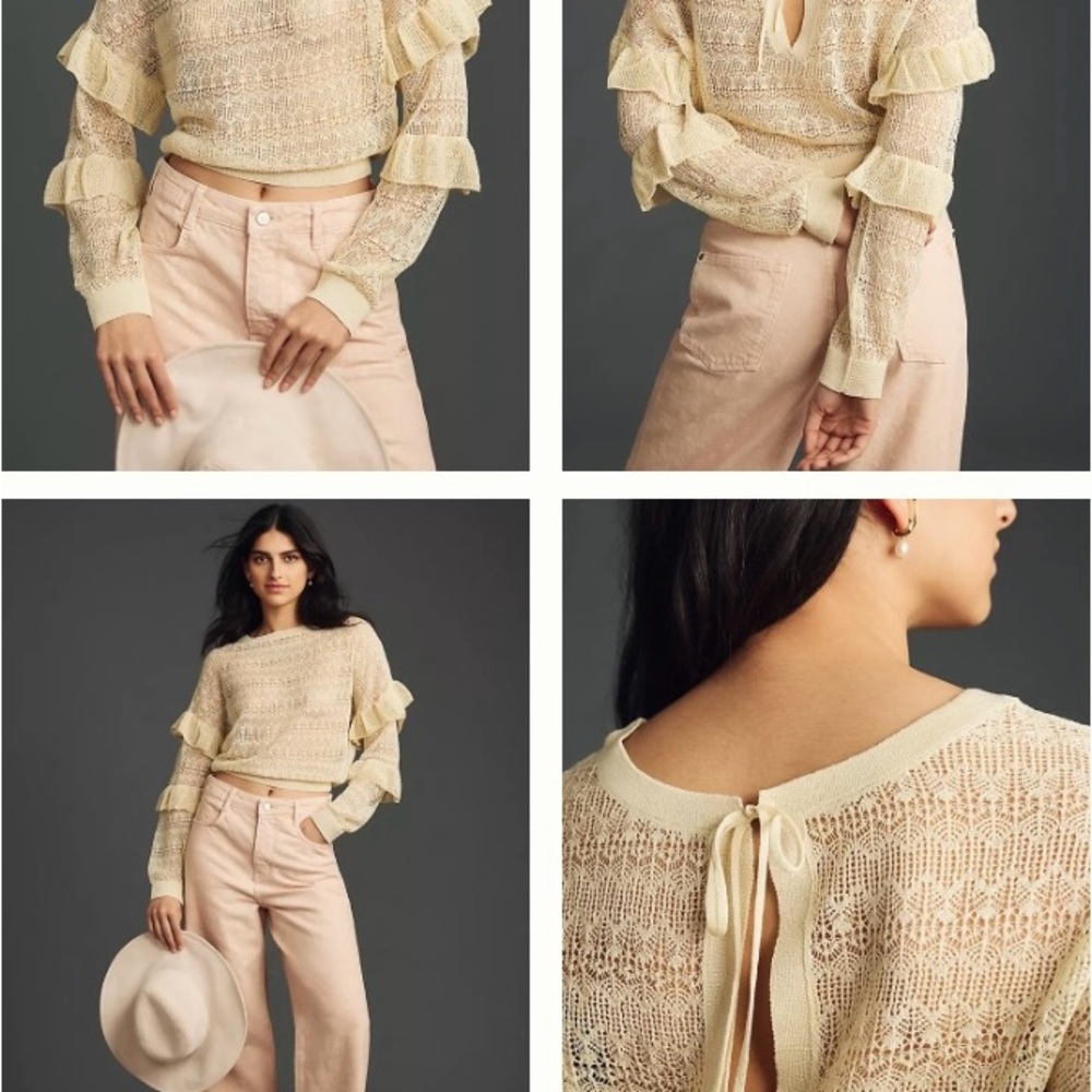 NWT Anthropologie Cream Ruffle Knit Blouse